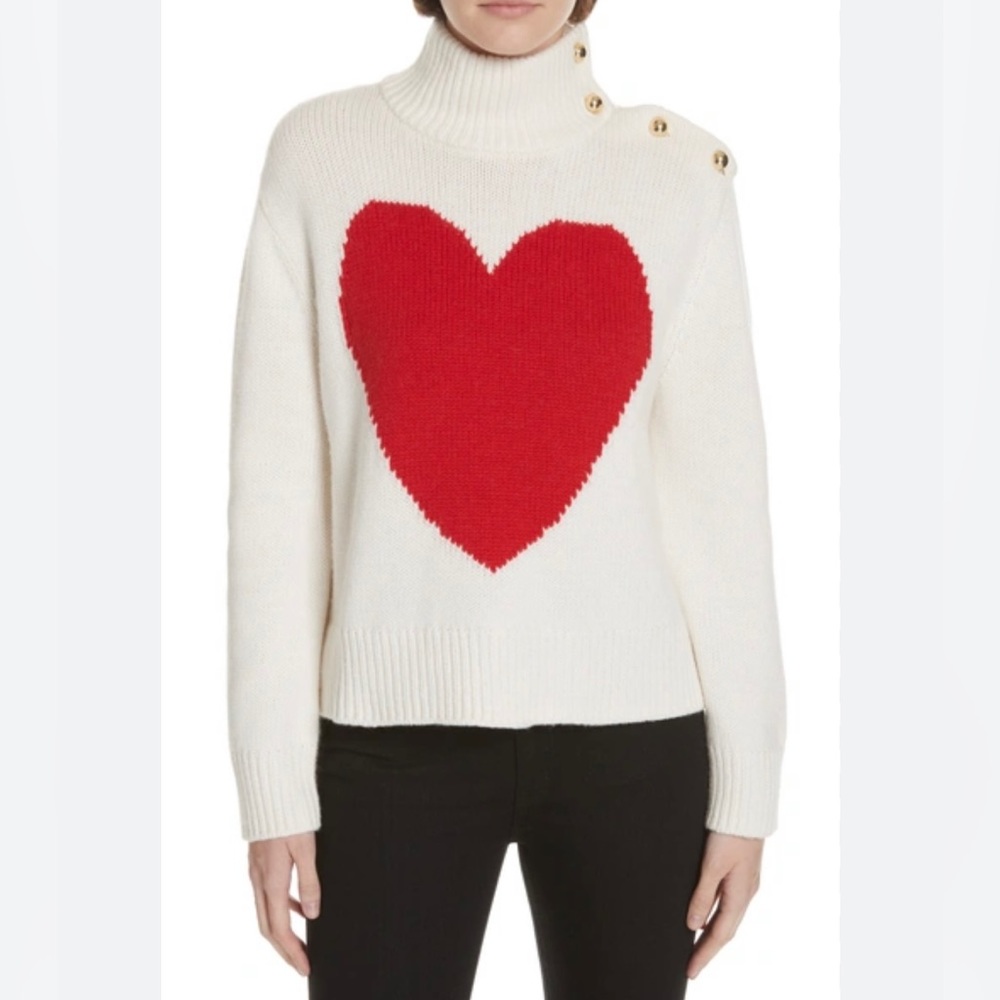 kate spade Cream Turtleneck Sweater with Red Heart